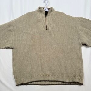 Eddie Bauer Mens XXXL Tall Half Zip Pullover Sweater Beige Cotton Blend Knit
